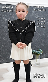 Fırfırlı Kız Çocuk 3-7 Yaş Etekli Triko Takım