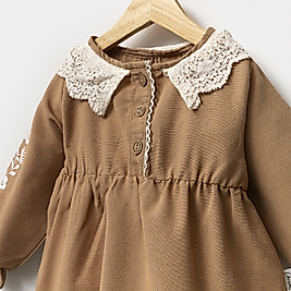 Kız 1-4 Yaş Çiçekli Nakışlı Elbise Kahverengi