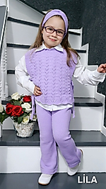 Ajurlu Kurdeleli 2-6 Yaş Kız Çocuk Triko Takımı