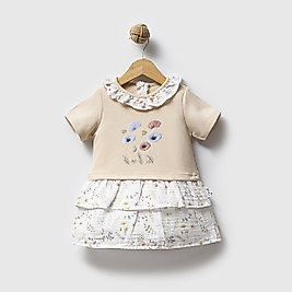 Kız Çocuk 1-4 Yaş Kısa Kol Çiçekli Elbise