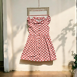 Kare Desenli Yakalı Kız Çocuk Elbise 2-5 Yaş