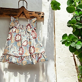 Şifonlu Çiçek Desenli 2-5 Yaş Kız Elbisesi