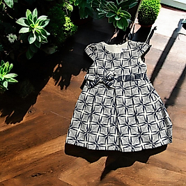 Fiyonklu Kare Desenli Kız Çocuk Elbise 2-5 Yaş