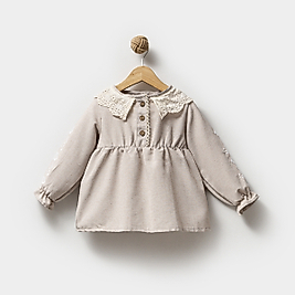 Kız 1-4 Yaş Çiçekli Nakışlı Elbise Bej