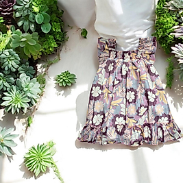 Şifonlu Çiçek Desenli 2-5 Yaş Kız Elbisesi