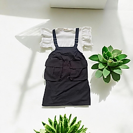 Lacivert Trench Salopet Kız Çocuk Elbisesi 2-5 Yaş