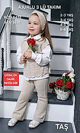 Ajurlu Kurdeleli 2-6 Yaş Kız Çocuk Triko Takımı
