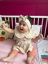 Kurdele Tokalı Taytlı Krem Kız Çocuk Takımı 9-24