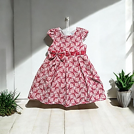 Kırmızı Fiyonklu Kız Çocuk Elbise 2-5 Yaş