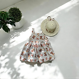 Ayıcık Baskılı Şapkalı Kız Çocuk Elbise 2-5 Yaş