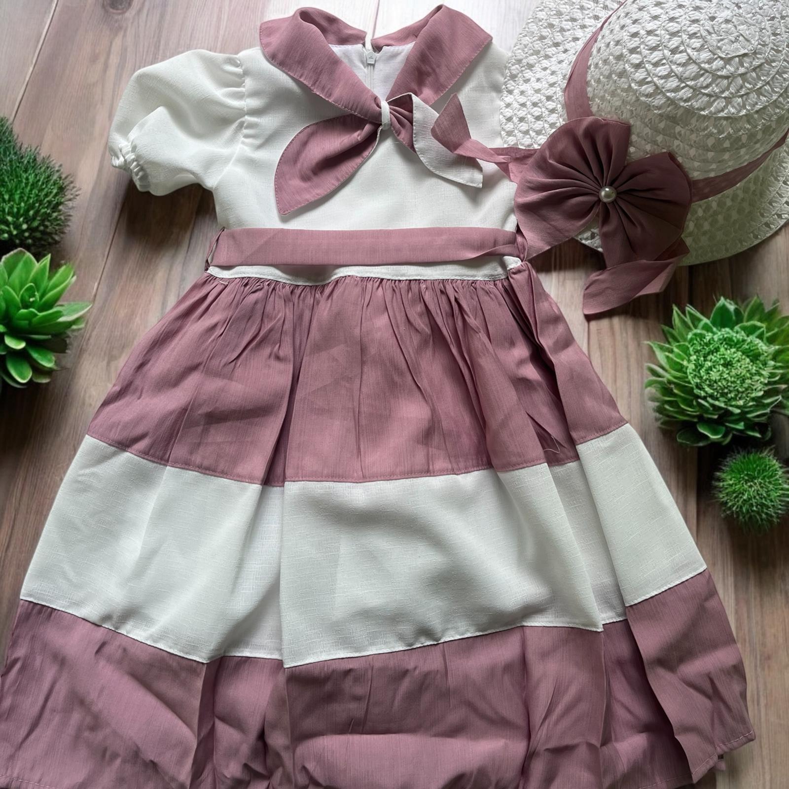 Şapkalı Pembe Kız Çocuk Elbisesi