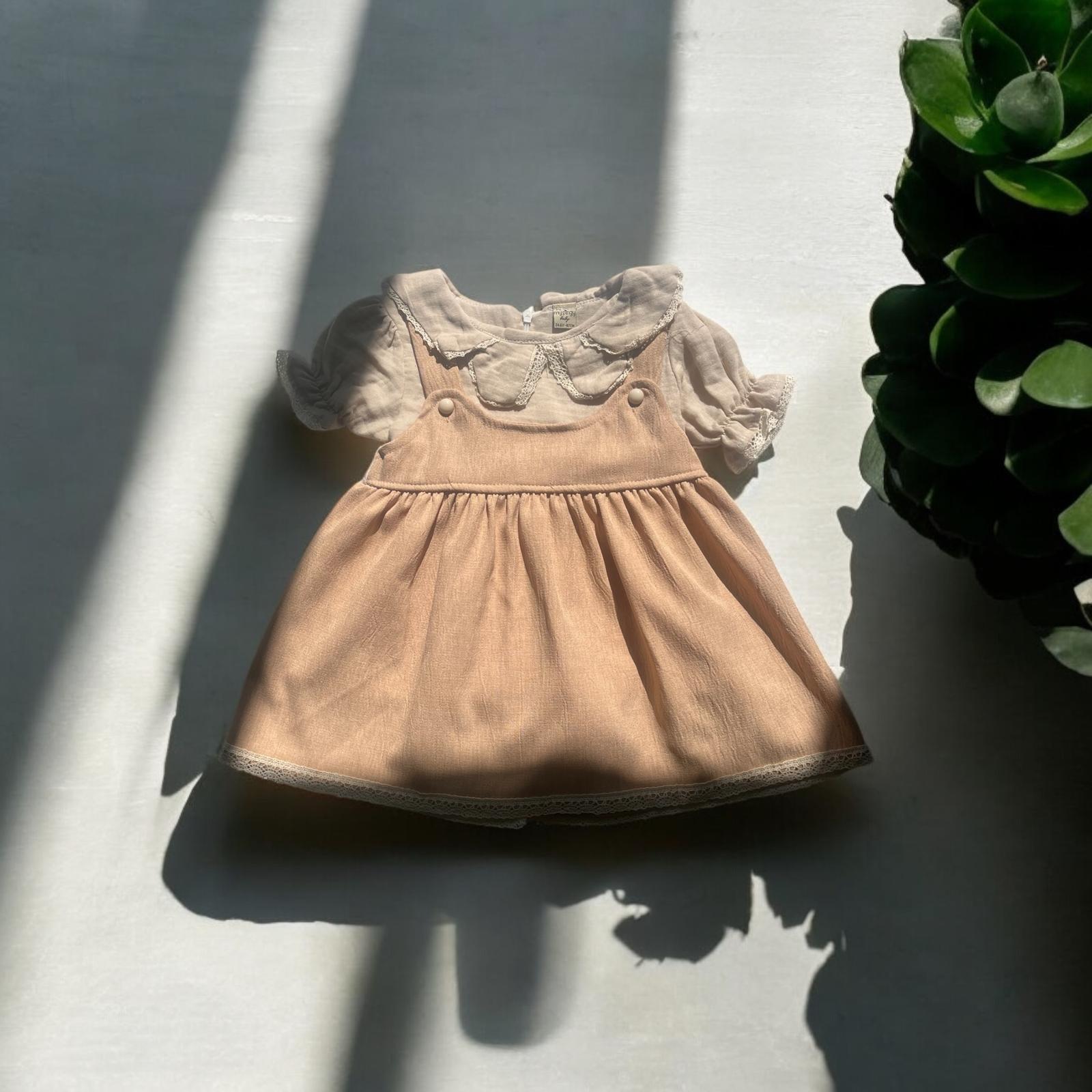 Dantelli Pudra Kız Çocuk Elbisesi 6-24 Ay