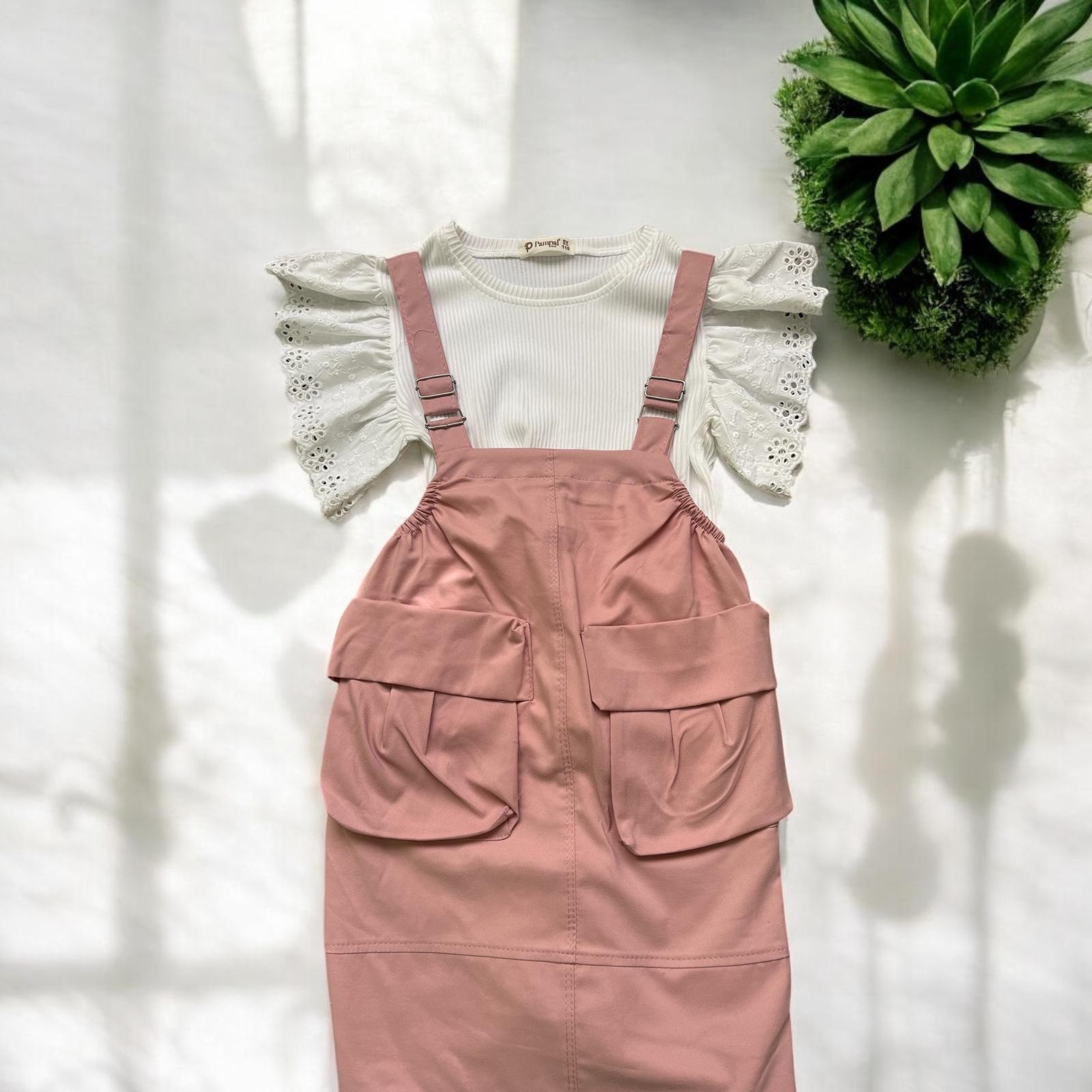 Pembe Trench Salopet Kız Çocuk Elbisesi 2-5 Yaş