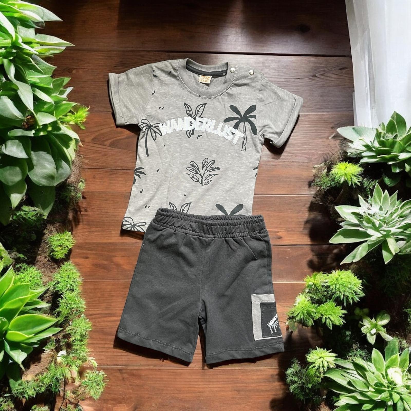 9-24 Ay Nakışlı Erkek Şortlu Takım Yazlık