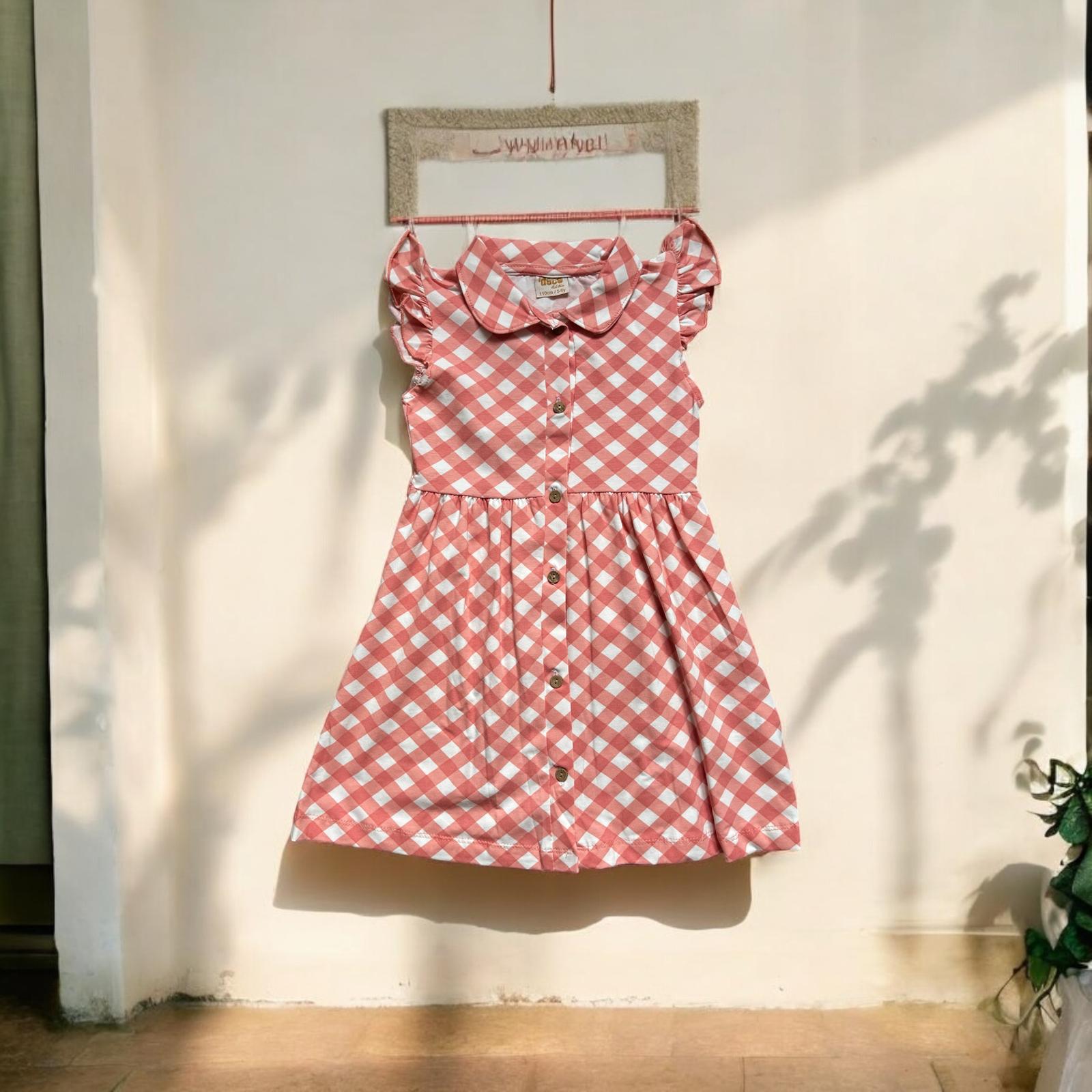 Kare Desenli Yakalı Kız Çocuk Elbise 2-5 Yaş