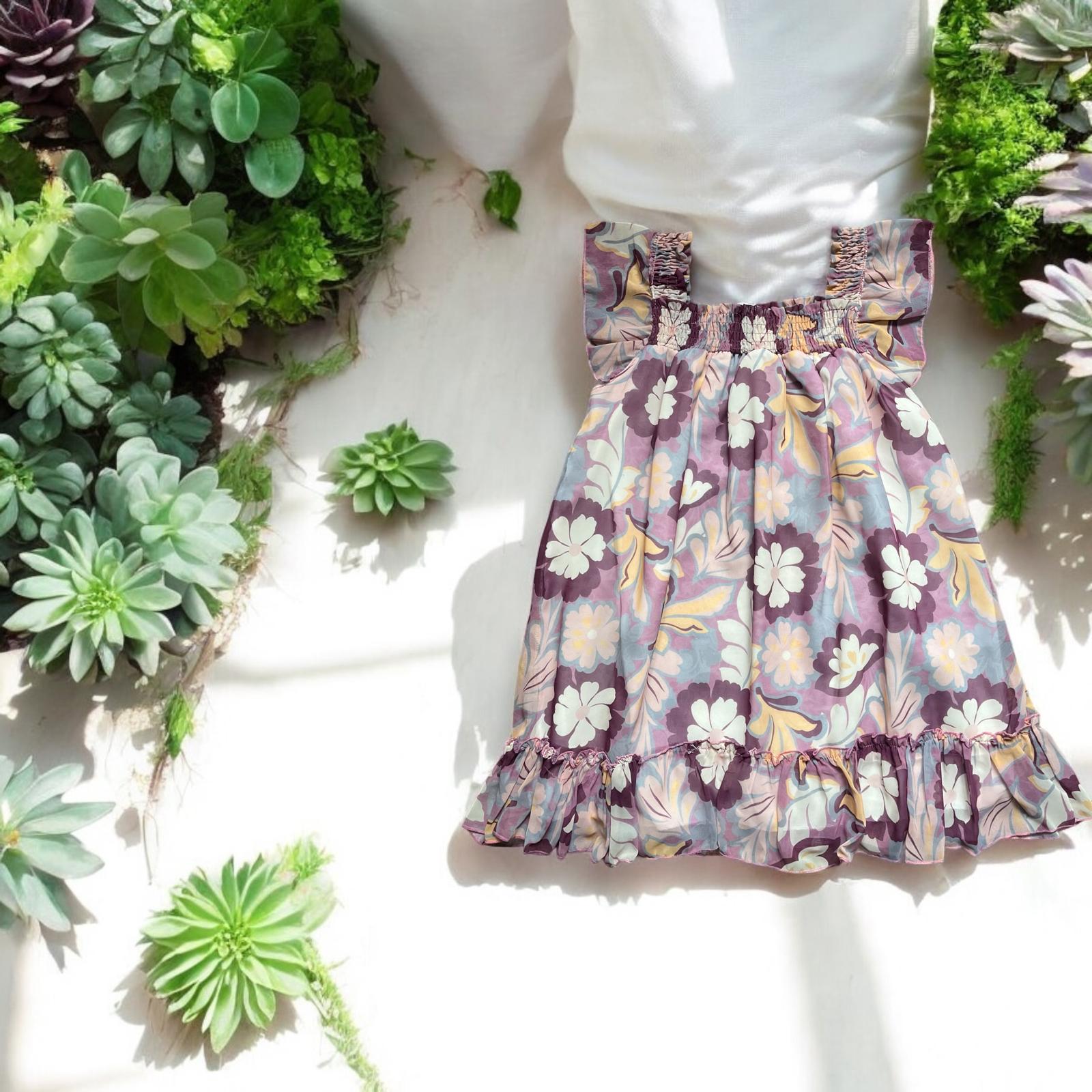 Şifonlu Çiçek Desenli 2-5 Yaş Kız Elbisesi