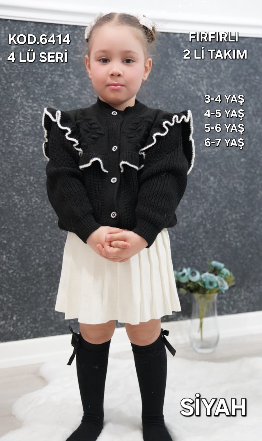 Fırfırlı Kız Çocuk 3-7 Yaş Etekli Triko Takım