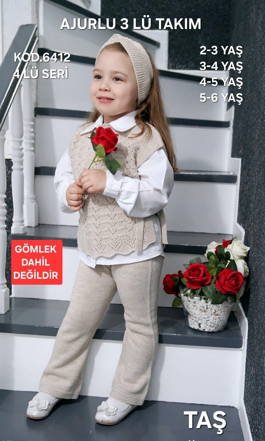 Ajurlu Kurdeleli 2-6 Yaş Kız Çocuk Triko Takımı