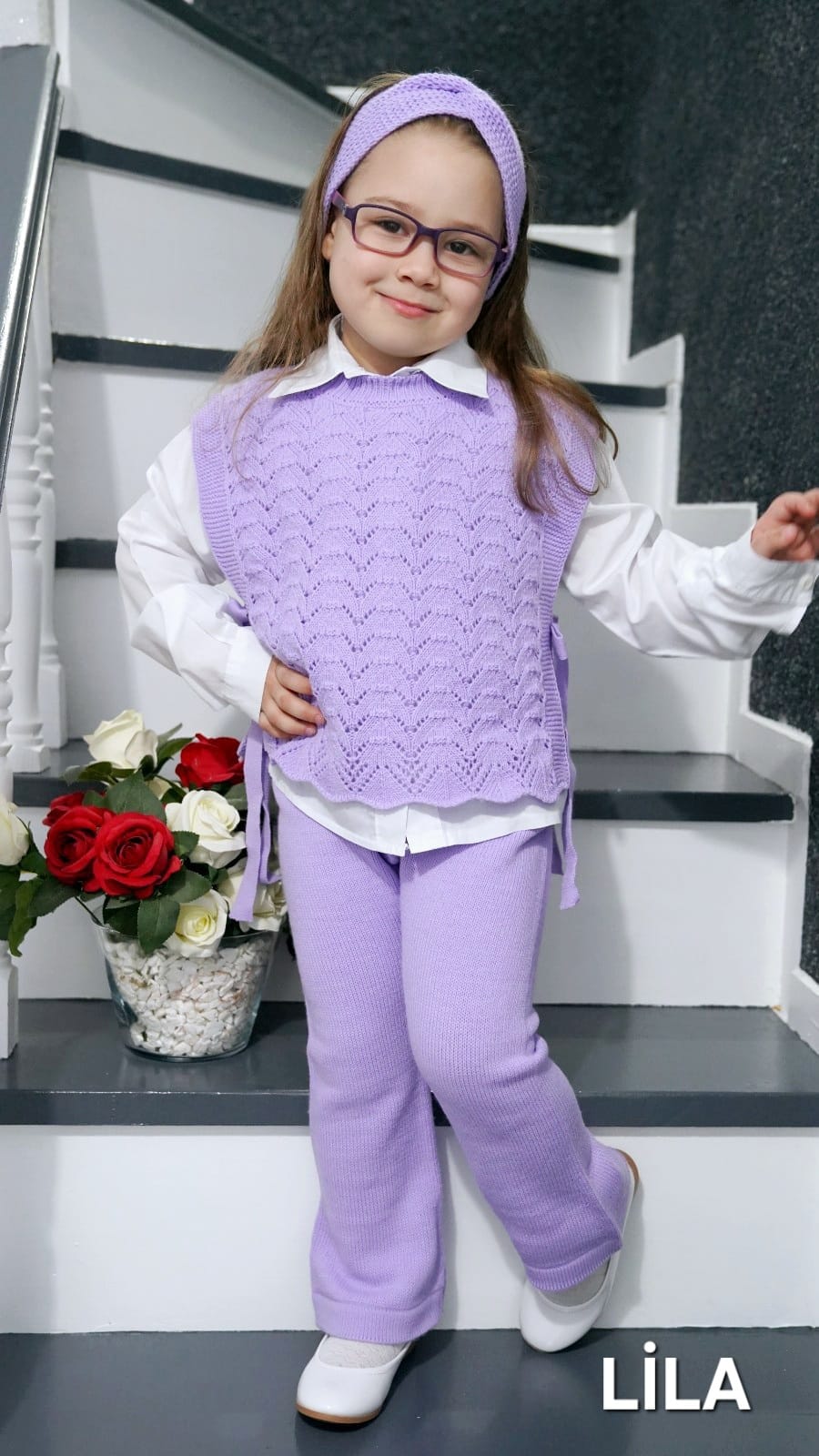 Ajurlu Kurdeleli 2-6 Yaş Kız Çocuk Triko Takımı