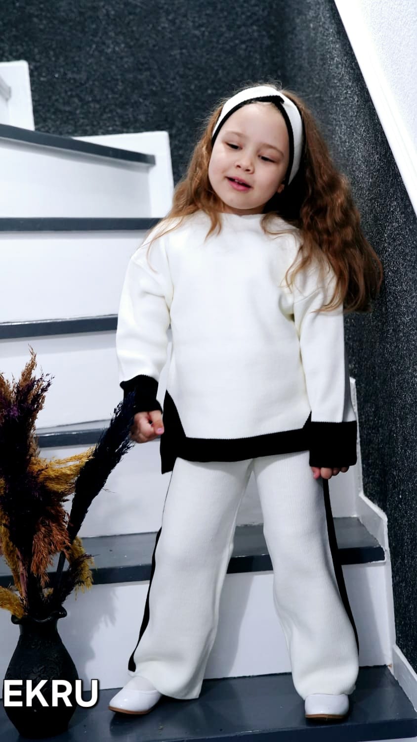 Triko Saç Bantlı Tunikli 3'Lü 2-6 Yaş Kız Çocuk Takımı